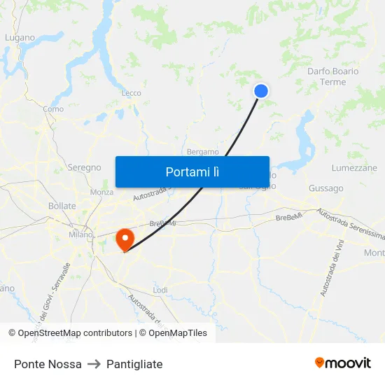 Ponte Nossa to Pantigliate map