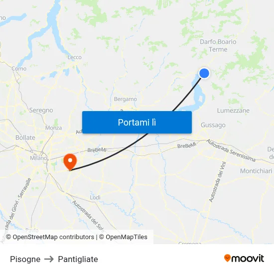Pisogne to Pantigliate map