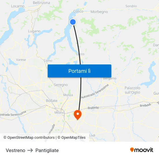 Vestreno to Pantigliate map