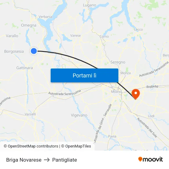 Briga Novarese to Pantigliate map