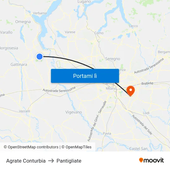 Agrate Conturbia to Pantigliate map