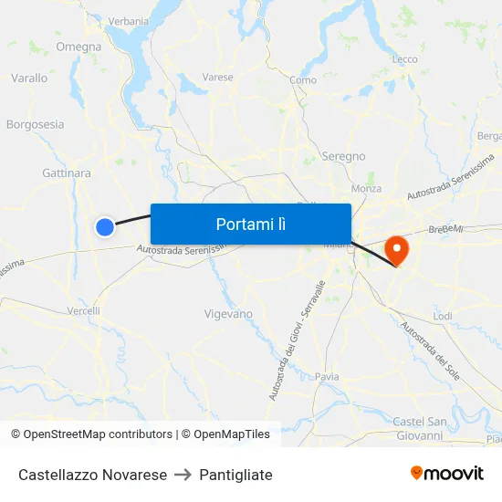 Castellazzo Novarese to Pantigliate map