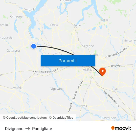 Divignano to Pantigliate map