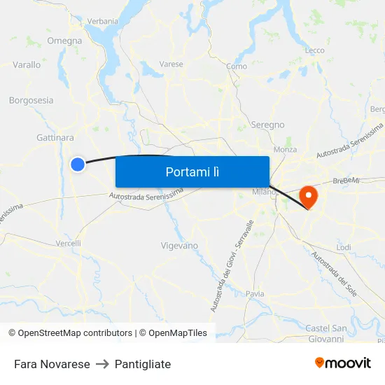 Fara Novarese to Pantigliate map