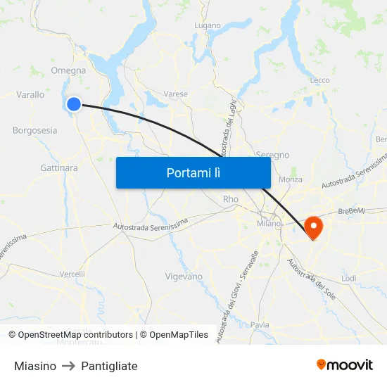 Miasino to Pantigliate map
