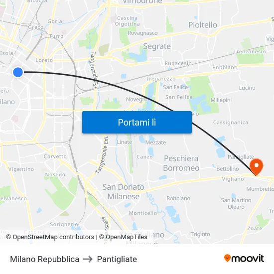 Milano Repubblica to Pantigliate map