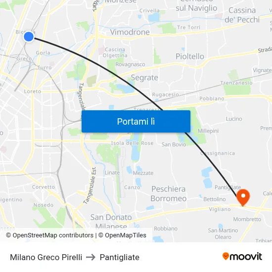 Milano Greco Pirelli to Pantigliate map