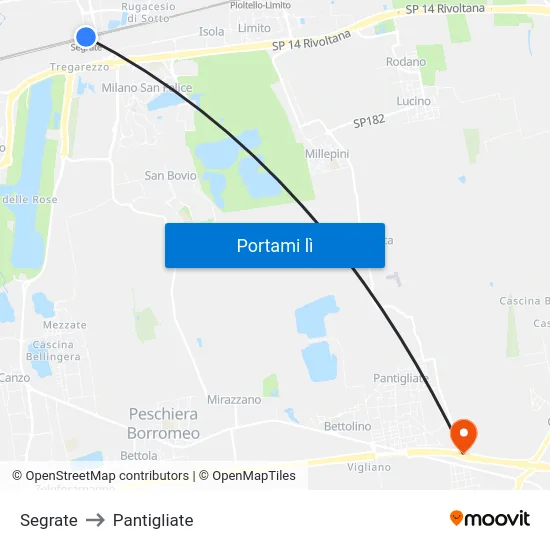 Segrate to Pantigliate map