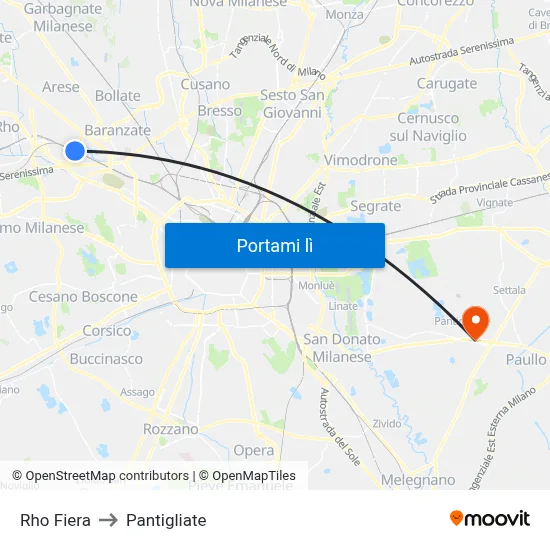 Rho Fiera to Pantigliate map