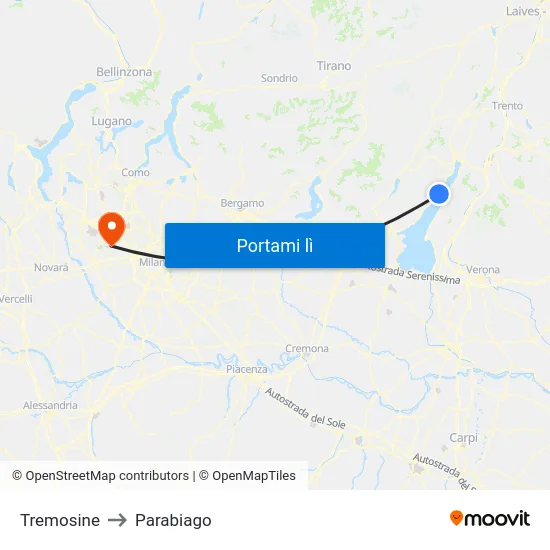 Tremosine to Parabiago map