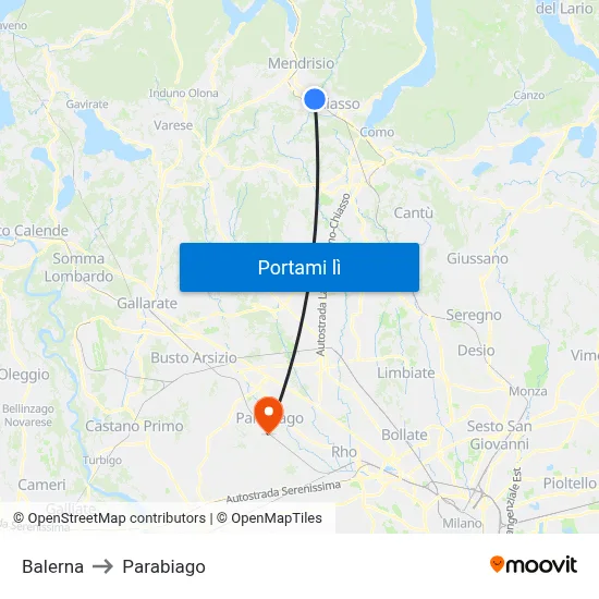 Balerna to Parabiago map