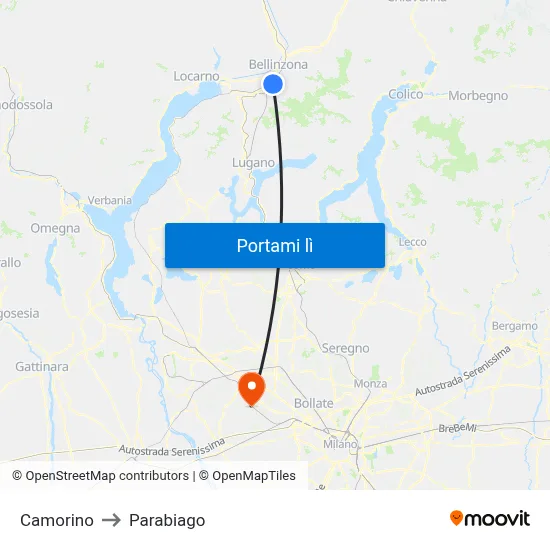 Camorino to Parabiago map