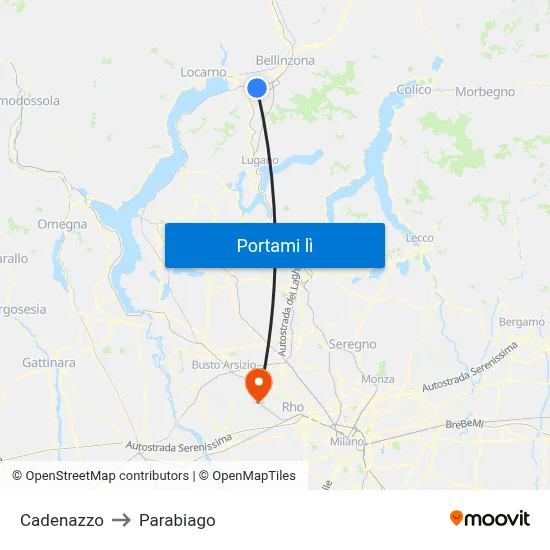 Cadenazzo to Parabiago map