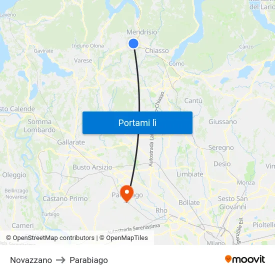 Novazzano to Parabiago map