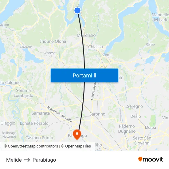 Melide to Parabiago map