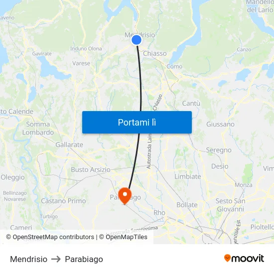 Mendrisio to Parabiago map