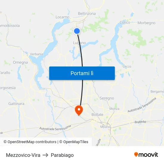 Mezzovico-Vira to Parabiago map