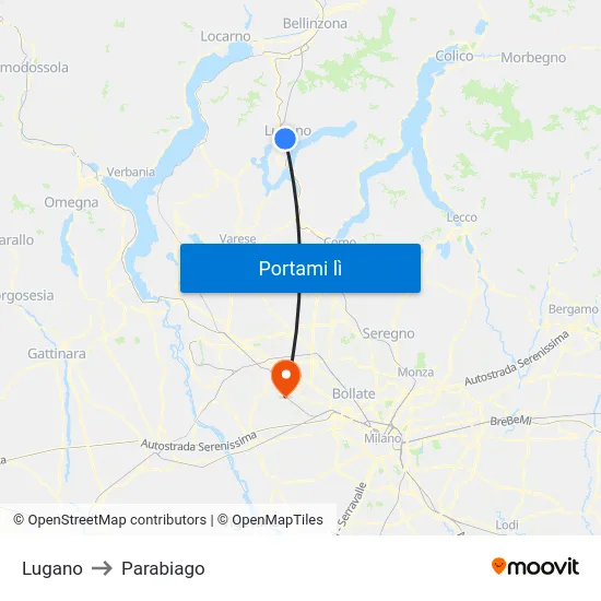 Lugano to Parabiago map
