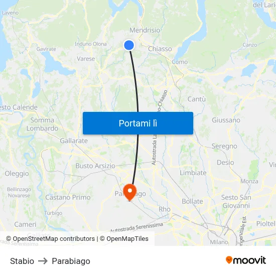 Stabio to Parabiago map