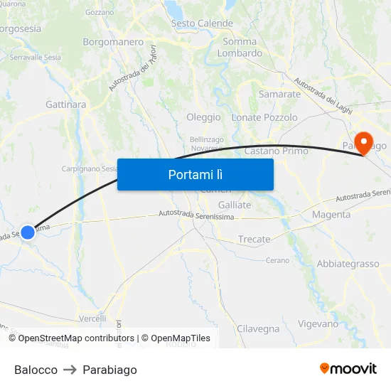 Balocco to Parabiago map