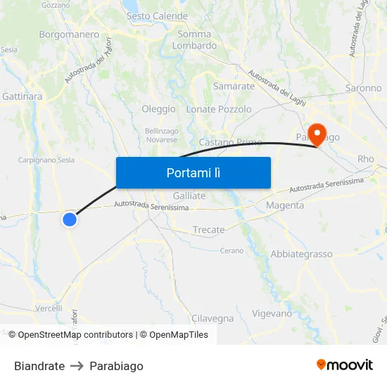 Biandrate to Parabiago map