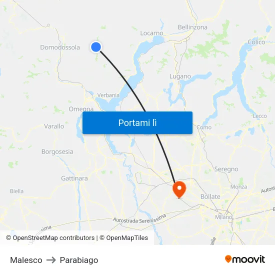 Malesco to Parabiago map