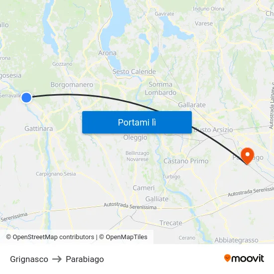 Grignasco to Parabiago map