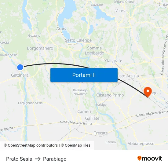 Prato Sesia to Parabiago map