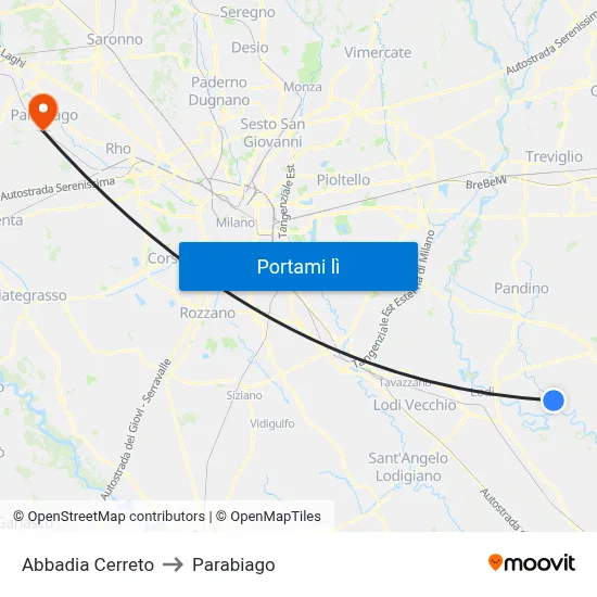Abbadia Cerreto to Parabiago map