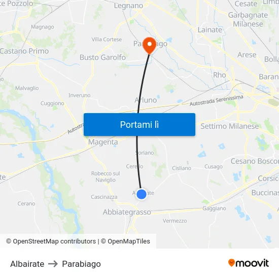 Albairate to Parabiago map