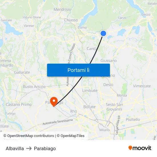 Albavilla to Parabiago map