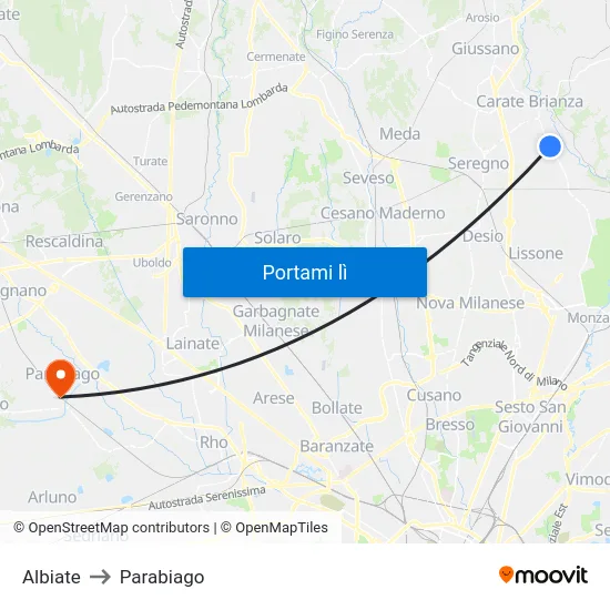 Albiate to Parabiago map