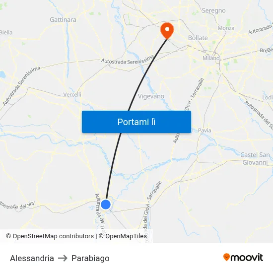 Alessandria to Parabiago map