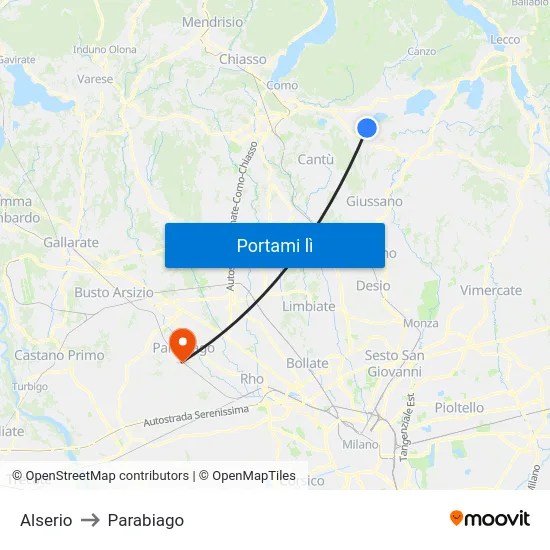Alserio to Parabiago map