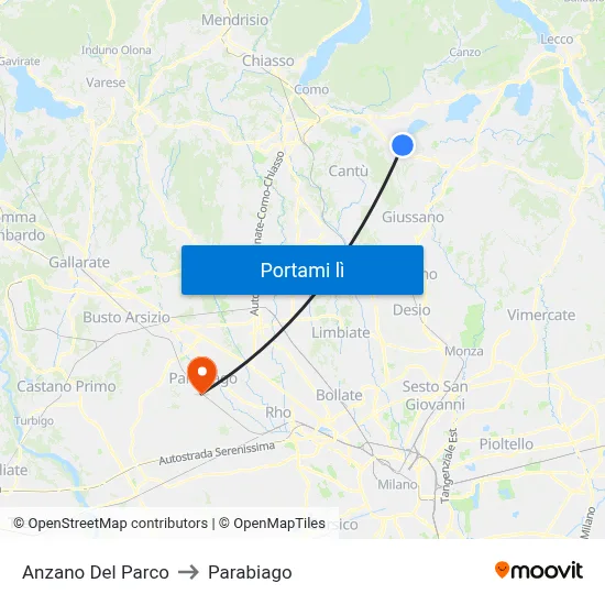 Anzano Del Parco to Parabiago map