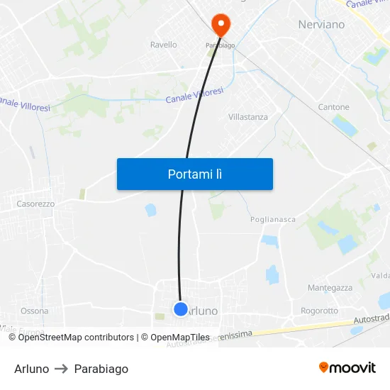 Arluno to Parabiago map