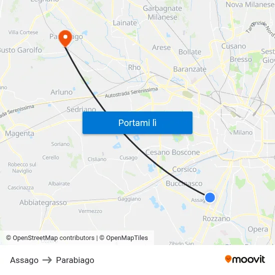 Assago to Parabiago map