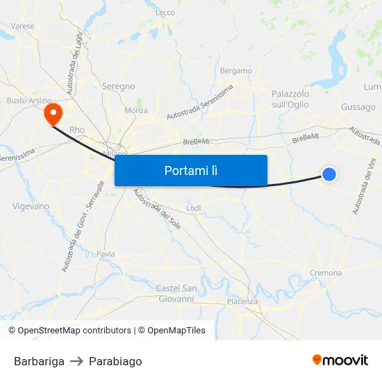 Barbariga to Parabiago map