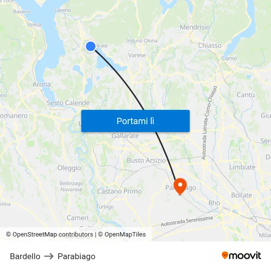 Bardello to Parabiago map