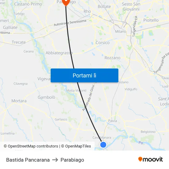 Bastida Pancarana to Parabiago map