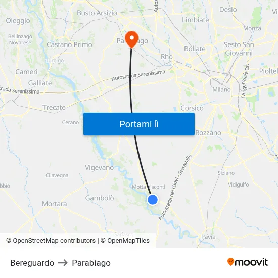 Bereguardo to Parabiago map