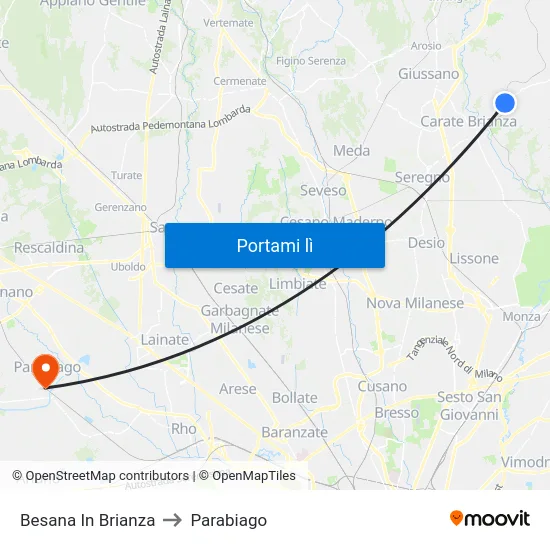Besana In Brianza to Parabiago map
