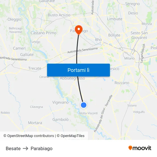 Besate to Parabiago map