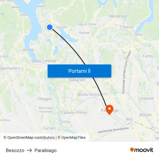 Besozzo to Parabiago map