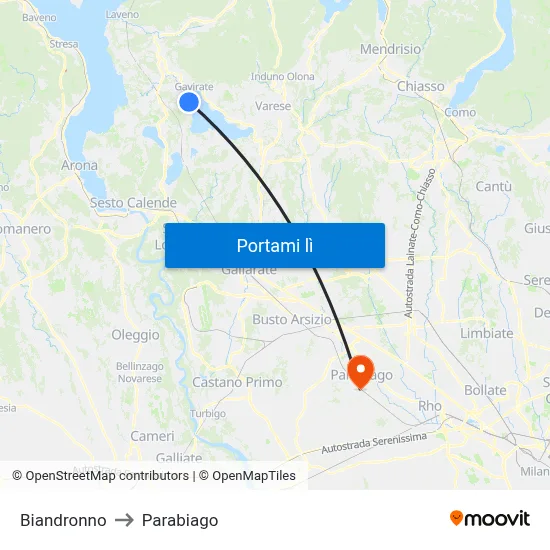 Biandronno to Parabiago map