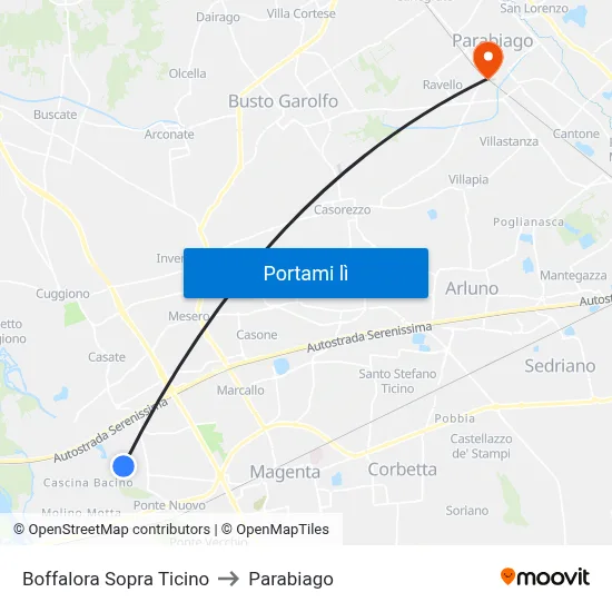 Boffalora Sopra Ticino to Parabiago map