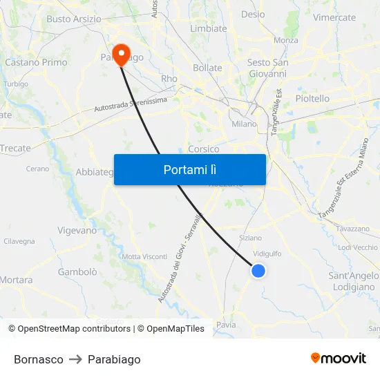 Bornasco to Parabiago map