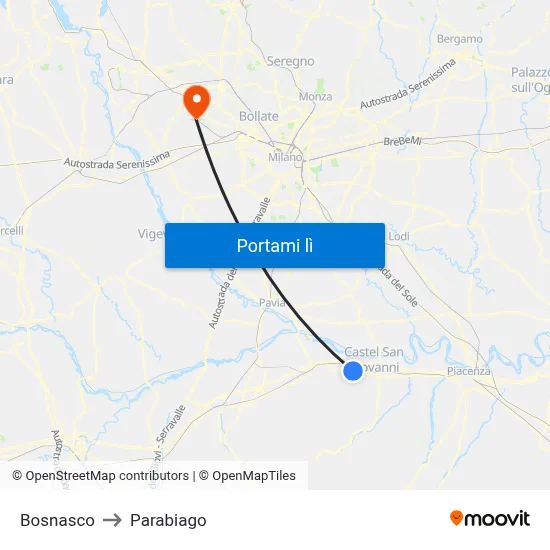 Bosnasco to Parabiago map