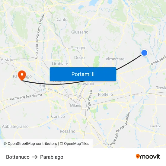 Bottanuco to Parabiago map