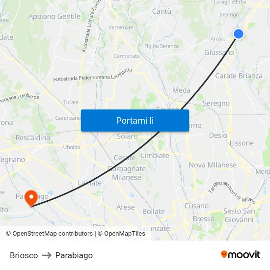 Briosco to Parabiago map
